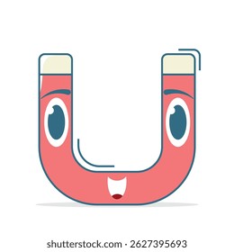 Cute Kawaii Magnet Vector, Pastel Colored Smiling Attraction Character in Cartoon Hand-Drawn Style for Kids Science Education, Magnetic Force Themes, Fun Learning Materials, and School Decor