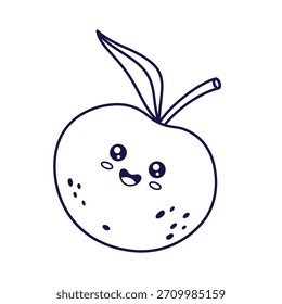 Personagem Kawaii Mandarim bonito. Ilustração de ícone de desenho animado de contorno desenhado à mão de vetor. Linhagem Mandarim em estilo doodle. Página de cores