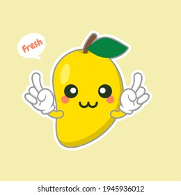 cute and kawaii mango fruit character. Vector concept illustration in a flat style for a healthy eating and lifestyle.