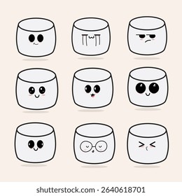 Cute Kawaii Marshmallow – Cartoon Emotion Vector