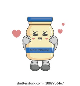 cute kawaii mayonnaise characters are in love with heart balloons