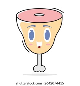 Cute Kawaii Meat Vector, Pastel Colored Smiling Steak Character in Cartoon Hand-Drawn Style for Kids Food Education, Butcher Shop Decor, Restaurant Menus, Cooking Themes, and Fun Protein Illustrations