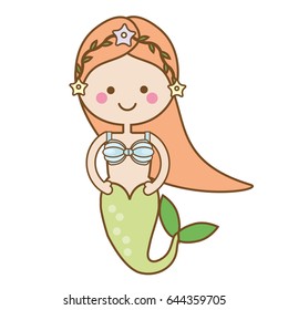 Cute kawaii Mermaid character in Cartoon Style. vector illustration. Fairy undine princess. Sticker, kids vector illustration,