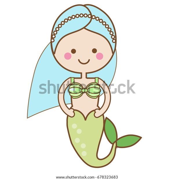 Cute kawaii Mermaid character in Cartoon Style. vector illustration