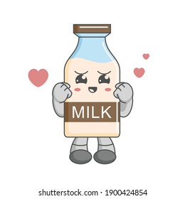 cute kawaii milk bottle characters are in love with heart balloons