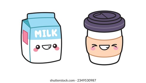 Cute Kawaii Milk and Coffe Clipart Sticker