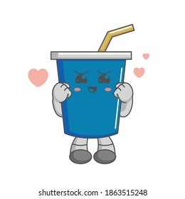 cute kawaii milkshake characters are in love with heart balloons