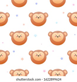 Cute Kawaii Monkey. Animal seamless pattern. Vector illustration