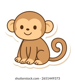 Cute kawaii monkey in soft pastel tones with a sweet smile. Perfect for baby prints, stickers, children’s designs, and nursery art.