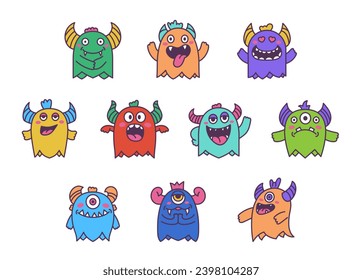 Cute kawaii monster. Cartoon scary funny Halloween character. Hand drawn style. Vector drawing. Collection of design elements.
