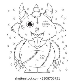 Cute Kawaii Monster Coloring Page.pastel goth coloring page. 