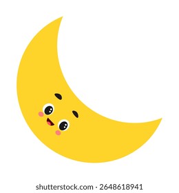 Cute kawaii moon with smiling face – cartoon celestial vector illustration for kids