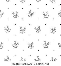 Cute kawaii moose character. Seamless pattern. Coloring Page. Cartoon funny wild animal. Hand drawn style. Vector drawing. Design ornaments.