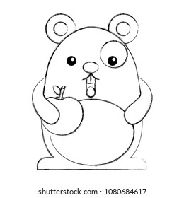 cute kawaii mouse cartoon holding rattle