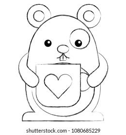 cute kawaii mouse cartoon holding coffee cup