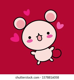 Cute Kawaii Mouse. Chinese symbol 2020 new year. Vector illustration for web design or print.