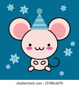 Cute Kawaii Mouse. Chinese symbol 2020 new year. Vector illustration for web design or print.