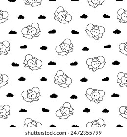 Cute kawaii mouse. Seamless pattern. Coloring Page. Cartoon happy baby rat characters. Hand drawn style. Vector drawing. Design ornaments.