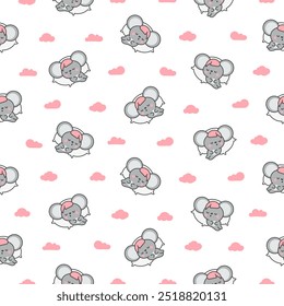 Cute kawaii mouse. Seamless pattern. Cartoon happy baby rat characters. Hand drawn style. Vector drawing. Design ornaments.