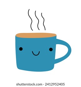 Cute kawaii mug with a hot drink. Isolated element for your design