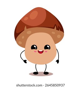 Cute Kawaii Mushroom Character with Big Eyes and Smile