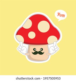 cute and kawaii mushroom character flat design vector illustration