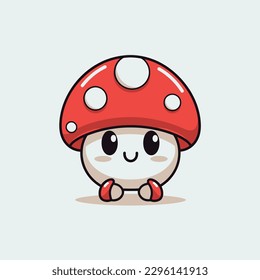 Cute kawaii mushroom chibi mascot vector cartoon style
