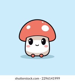 Cute kawaii mushroom chibi mascot vector cartoon style