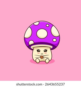 Cute Kawaii Mushroom Eating a Cookie Vector illustration Cartoon Design