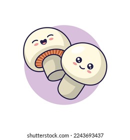 Cute Kawaii Mushrooms cartoon icon illustration  Food vegitable flat icon concept isolated white background  Champignon character  mascot in Doodle style 