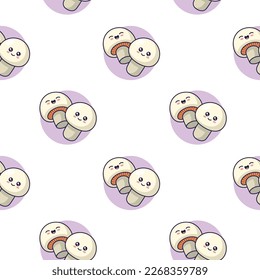 Cute kawaii Mushrooms seamless pattern in doodle style. Vector hand drawn cartoon Mushrooms illustration. Hand drawn Sketch of Mushrooms characters. Pattern for kids clothes.