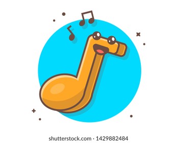 Cute Kawaii Music Note Icon Vector Illustration. Musical Music Notes, Song, Melody and Tune. Flat Cartoon Style Suitable for Web Landing Page,  Banner, Flyer, Sticker, Wallpaper, Card, Background