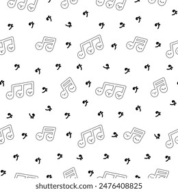 Cute kawaii music notes. Seamless pattern. Coloring Page. Funny cartoon character. Hand drawn style. Vector drawing. Design ornaments.