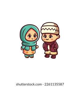 cute kawaii muslim kids cartoon