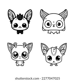 cute kawaii mytical creature animal logo collection set hand drawn line art illustration