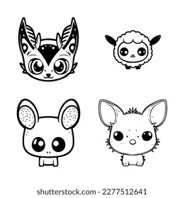 cute kawaii mytical creature animal logo collection set hand drawn line art illustration