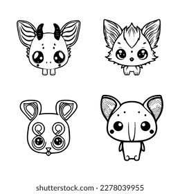 cute kawaii mytical creature animal logo collection set hand drawn line art illustration