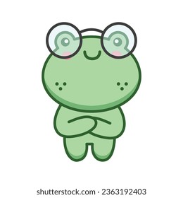 Rana Cute Kawaii Nerd, Esposa Nerd, Rana Inteligente, Carácter Smart Froggy