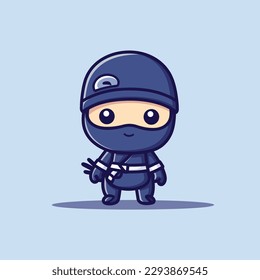 Cute kawaii ninja chibi  mascot vector cartoon style
