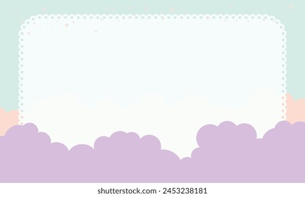 Cute kawaii notepad frame poster and banner background with cloud and starry sky