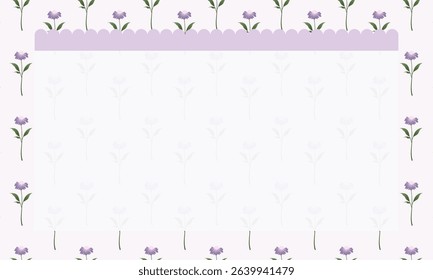 Cute kawaii notepad frame poster and banner background with purple flower pattern