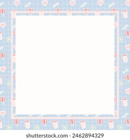 Cute kawaii notepad and memo pad with blue grid background