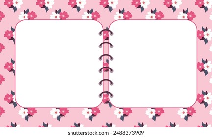 Cute kawaii notepad poster with floral background template