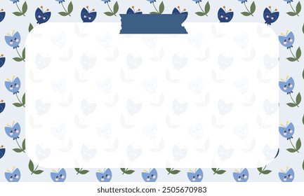 Cute kawaii notepad poster with flower pattern background 