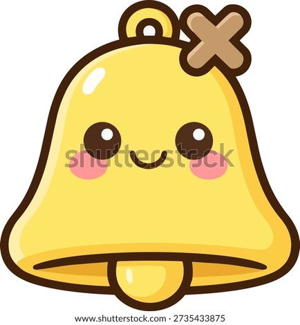 Cute kawaii notification bell off mute icon character flat vector illustration isolated on white background.