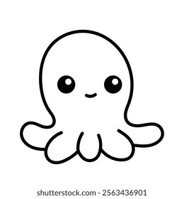 Cute kawaii octopus. Black and white illustration, hand drawn coloring.