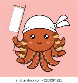 Cute Kawaii Octopus Takoyaki Vector Design Illustration Line Art