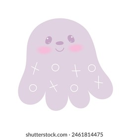 Cute kawaii octopus,devilfish in hand draw flat style isolated on white background. Children vector illustration.Cartoon funny baby animal character design.Soft pastel colors.