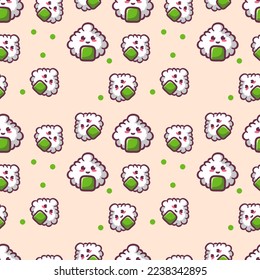 Cute Kawaii Onigiri Seamless Pattern