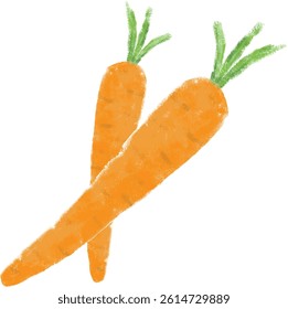 cute kawaii orange carrots doodle crayon illustration kids eat healthy food organice fresh vegetables ingredient salad soup isolated on white digital sticker clipart